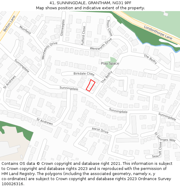 41, SUNNINGDALE, GRANTHAM, NG31 9PF: Location map and indicative extent of plot