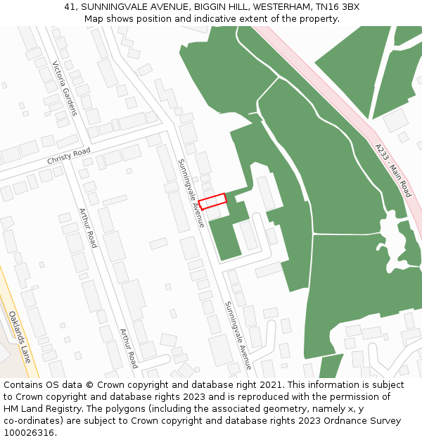 41, SUNNINGVALE AVENUE, BIGGIN HILL, WESTERHAM, TN16 3BX: Location map and indicative extent of plot