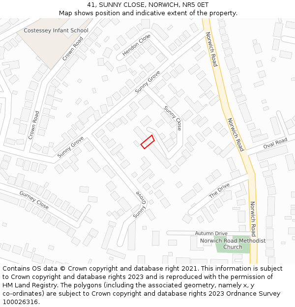 41, SUNNY CLOSE, NORWICH, NR5 0ET: Location map and indicative extent of plot