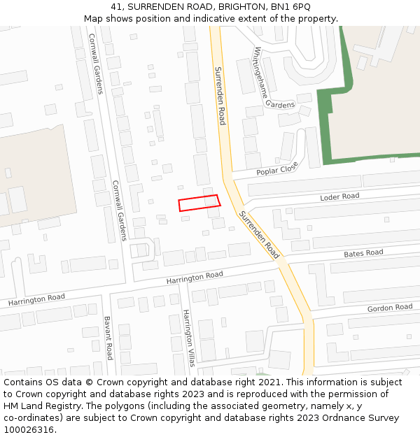 41, SURRENDEN ROAD, BRIGHTON, BN1 6PQ: Location map and indicative extent of plot