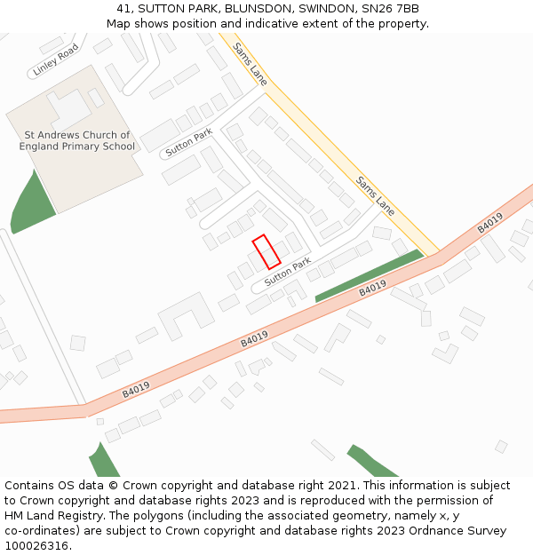 41, SUTTON PARK, BLUNSDON, SWINDON, SN26 7BB: Location map and indicative extent of plot