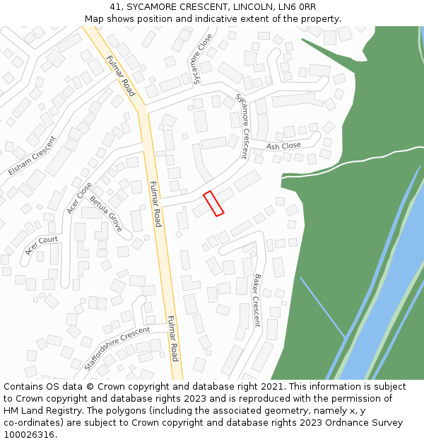 41, SYCAMORE CRESCENT, LINCOLN, LN6 0RR: Location map and indicative extent of plot