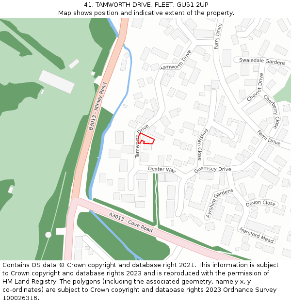 41, TAMWORTH DRIVE, FLEET, GU51 2UP: Location map and indicative extent of plot