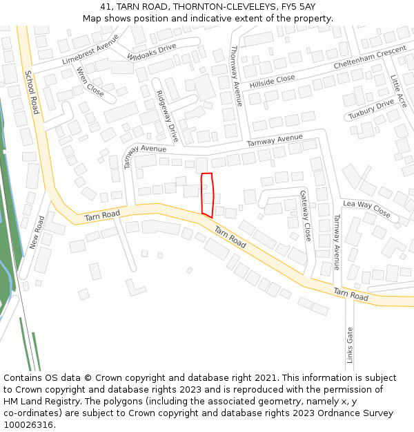 41, TARN ROAD, THORNTON-CLEVELEYS, FY5 5AY: Location map and indicative extent of plot