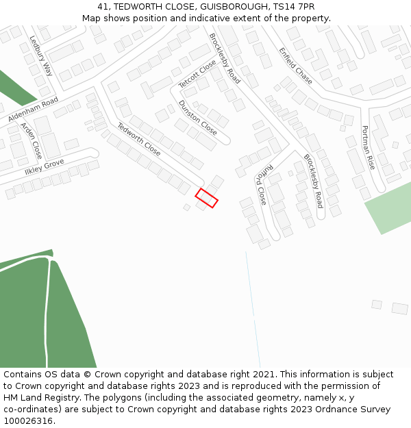 41, TEDWORTH CLOSE, GUISBOROUGH, TS14 7PR: Location map and indicative extent of plot