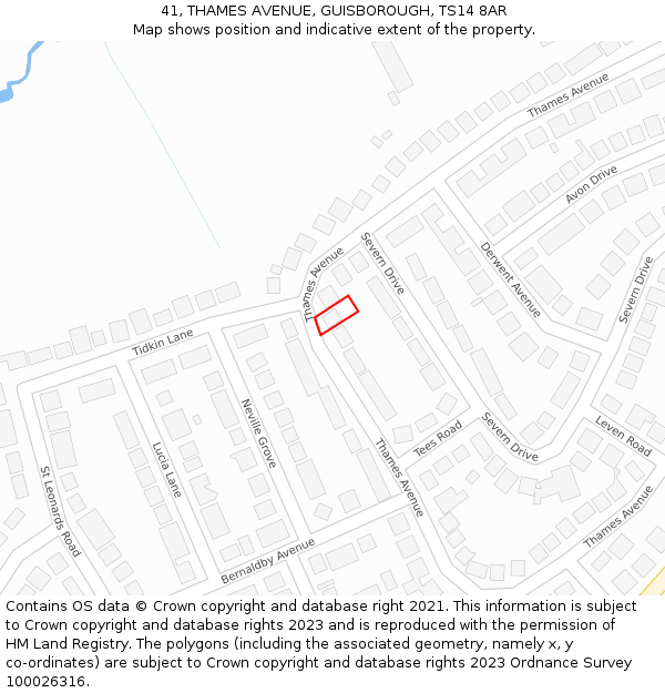 41, THAMES AVENUE, GUISBOROUGH, TS14 8AR: Location map and indicative extent of plot