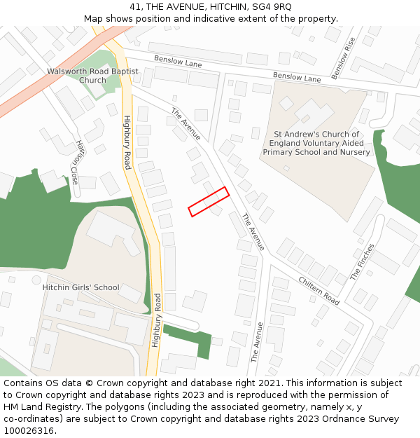 41, THE AVENUE, HITCHIN, SG4 9RQ: Location map and indicative extent of plot