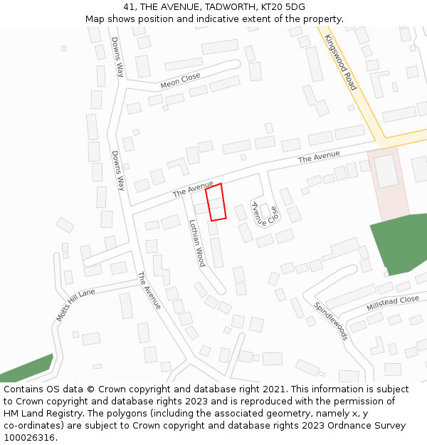 41, THE AVENUE, TADWORTH, KT20 5DG: Location map and indicative extent of plot