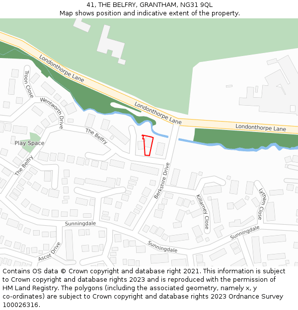 41, THE BELFRY, GRANTHAM, NG31 9QL: Location map and indicative extent of plot