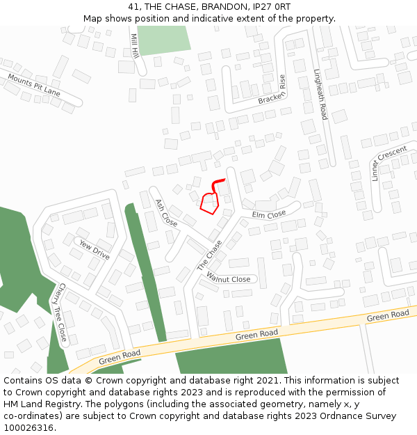 41, THE CHASE, BRANDON, IP27 0RT: Location map and indicative extent of plot