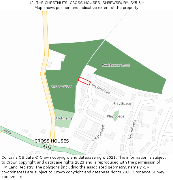 41, THE CHESTNUTS, CROSS HOUSES, SHREWSBURY, SY5 6JH: Location map and indicative extent of plot