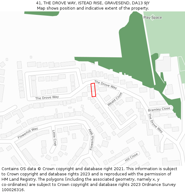 41, THE DROVE WAY, ISTEAD RISE, GRAVESEND, DA13 9JY: Location map and indicative extent of plot