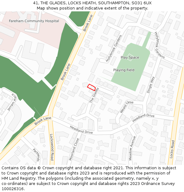 41, THE GLADES, LOCKS HEATH, SOUTHAMPTON, SO31 6UX: Location map and indicative extent of plot