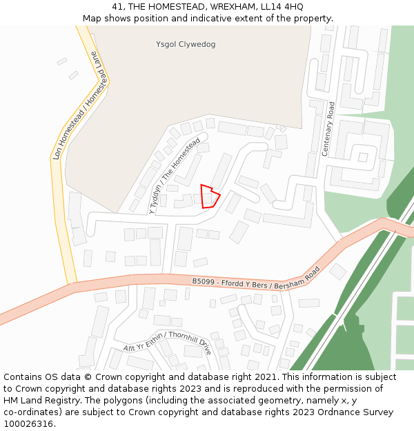 41, THE HOMESTEAD, WREXHAM, LL14 4HQ: Location map and indicative extent of plot