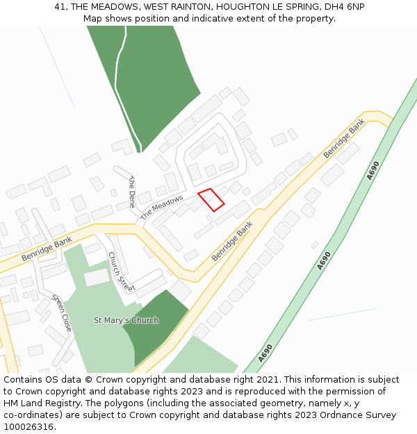 41, THE MEADOWS, WEST RAINTON, HOUGHTON LE SPRING, DH4 6NP: Location map and indicative extent of plot