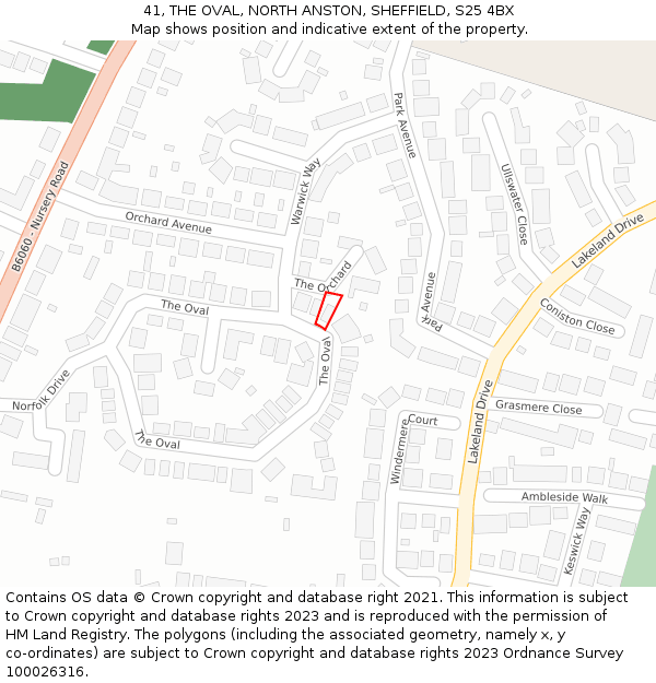 41, THE OVAL, NORTH ANSTON, SHEFFIELD, S25 4BX: Location map and indicative extent of plot
