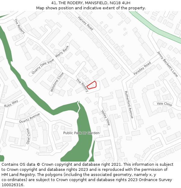 41, THE RODERY, MANSFIELD, NG18 4UH: Location map and indicative extent of plot