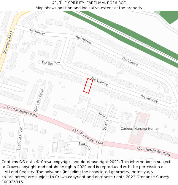 41, THE SPINNEY, FAREHAM, PO16 8QD: Location map and indicative extent of plot