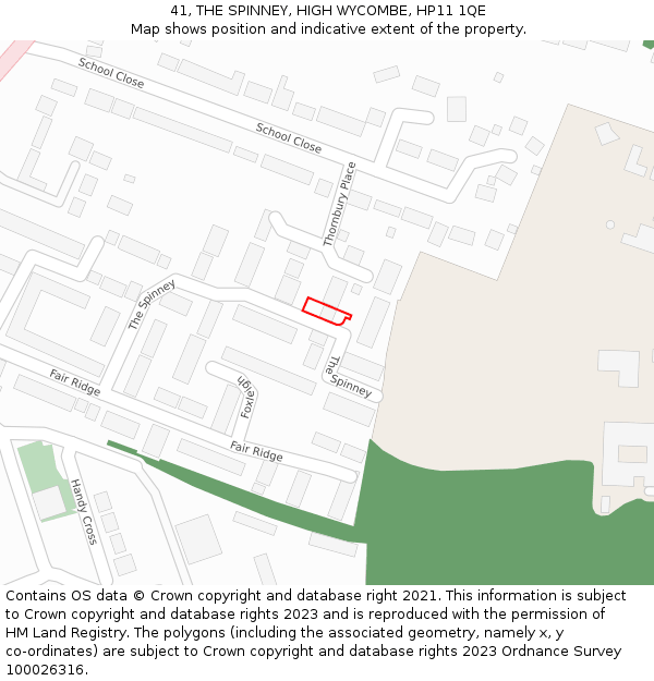 41, THE SPINNEY, HIGH WYCOMBE, HP11 1QE: Location map and indicative extent of plot