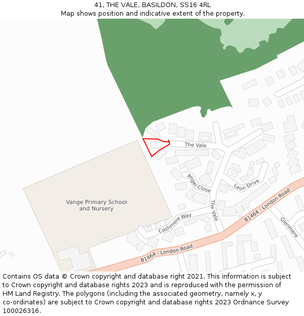 41, THE VALE, BASILDON, SS16 4RL: Location map and indicative extent of plot