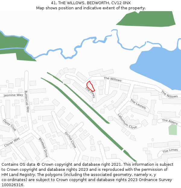 41, THE WILLOWS, BEDWORTH, CV12 0NX: Location map and indicative extent of plot