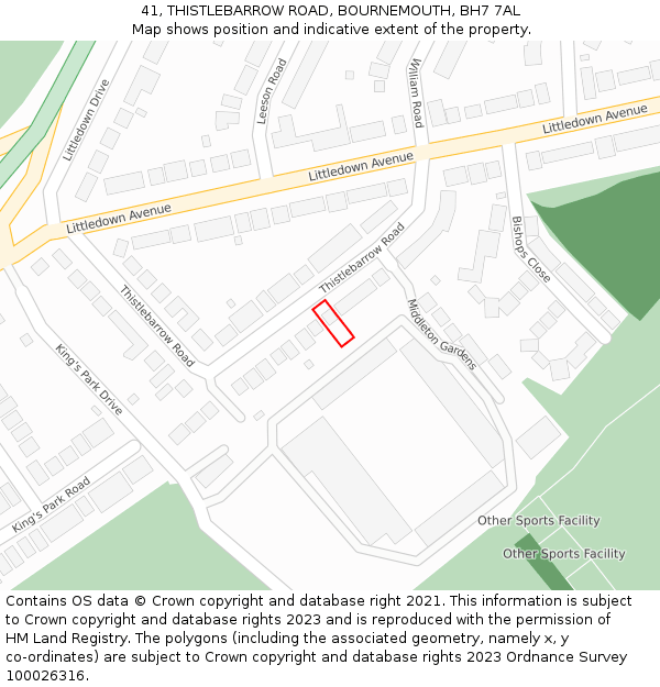 41, THISTLEBARROW ROAD, BOURNEMOUTH, BH7 7AL: Location map and indicative extent of plot