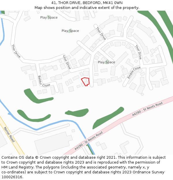 41, THOR DRIVE, BEDFORD, MK41 0WN: Location map and indicative extent of plot