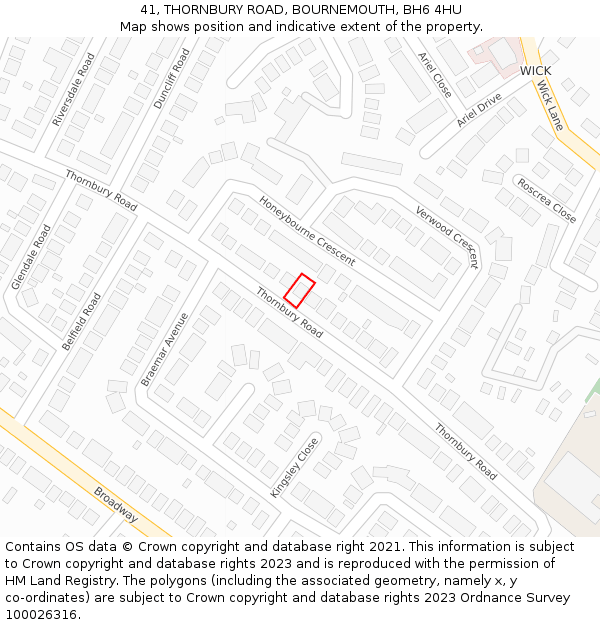 41, THORNBURY ROAD, BOURNEMOUTH, BH6 4HU: Location map and indicative extent of plot