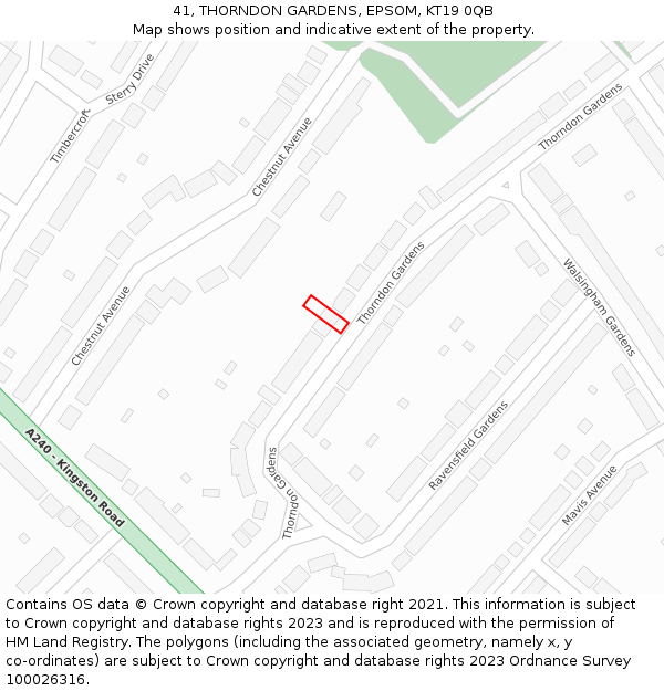 41, THORNDON GARDENS, EPSOM, KT19 0QB: Location map and indicative extent of plot