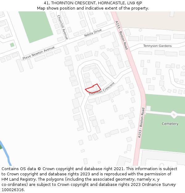 41, THORNTON CRESCENT, HORNCASTLE, LN9 6JP: Location map and indicative extent of plot