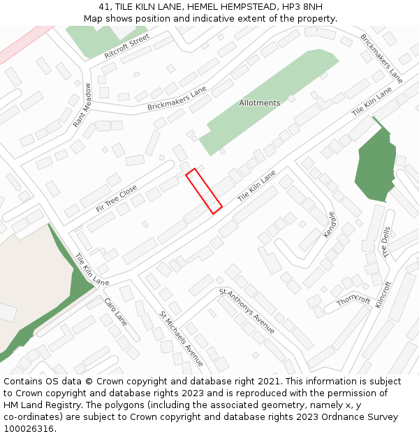 41, TILE KILN LANE, HEMEL HEMPSTEAD, HP3 8NH: Location map and indicative extent of plot