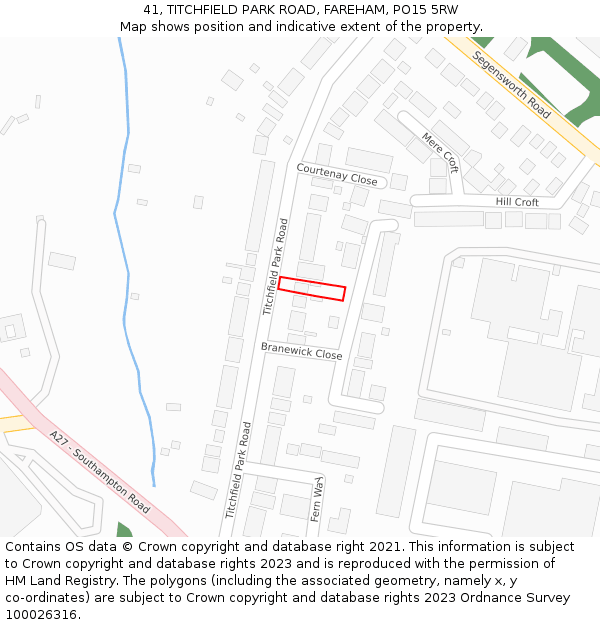 41, TITCHFIELD PARK ROAD, FAREHAM, PO15 5RW: Location map and indicative extent of plot