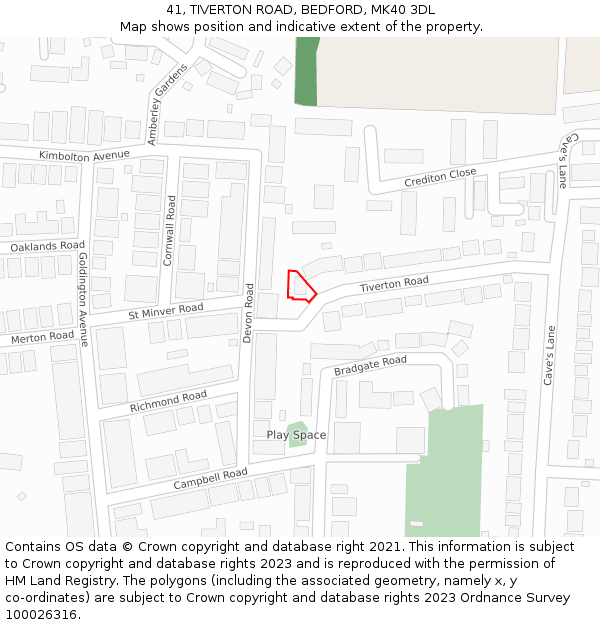 41, TIVERTON ROAD, BEDFORD, MK40 3DL: Location map and indicative extent of plot