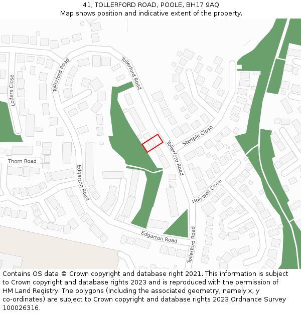 41, TOLLERFORD ROAD, POOLE, BH17 9AQ: Location map and indicative extent of plot