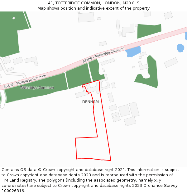 41, TOTTERIDGE COMMON, LONDON, N20 8LS: Location map and indicative extent of plot
