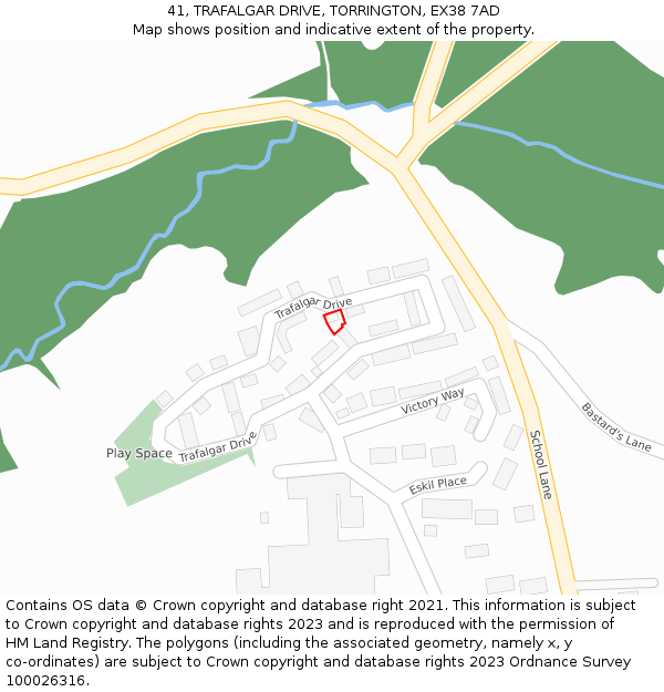 41, TRAFALGAR DRIVE, TORRINGTON, EX38 7AD: Location map and indicative extent of plot