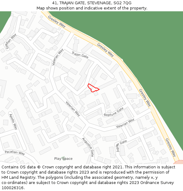 41, TRAJAN GATE, STEVENAGE, SG2 7QG: Location map and indicative extent of plot