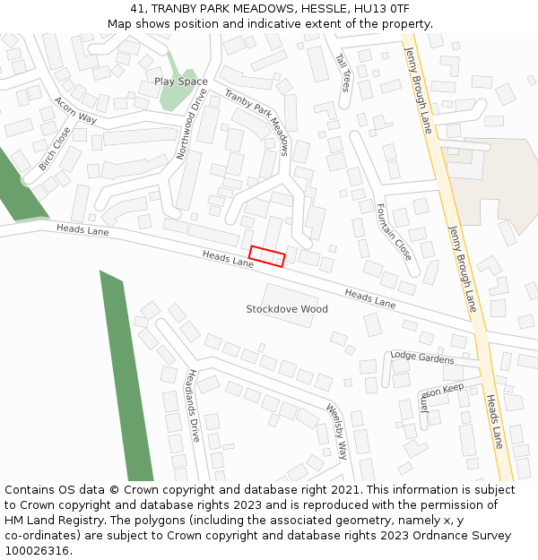 41, TRANBY PARK MEADOWS, HESSLE, HU13 0TF: Location map and indicative extent of plot