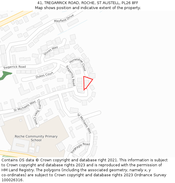 41, TREGARRICK ROAD, ROCHE, ST AUSTELL, PL26 8FF: Location map and indicative extent of plot