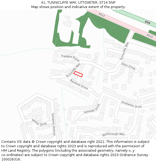 41, TUNNICLIFFE WAY, UTTOXETER, ST14 5NP: Location map and indicative extent of plot