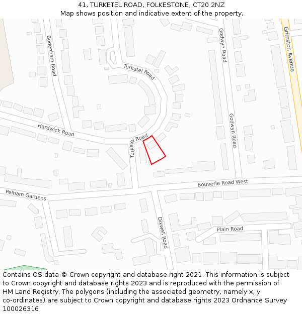 41, TURKETEL ROAD, FOLKESTONE, CT20 2NZ: Location map and indicative extent of plot