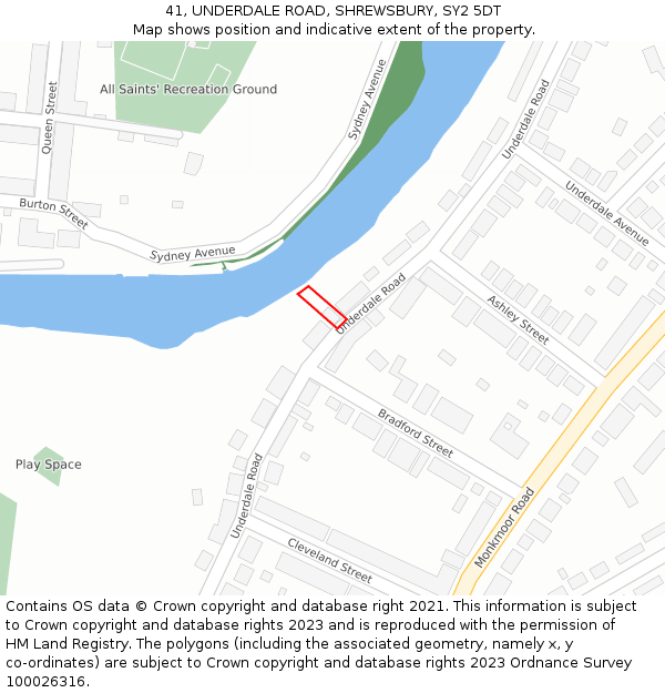 41, UNDERDALE ROAD, SHREWSBURY, SY2 5DT: Location map and indicative extent of plot