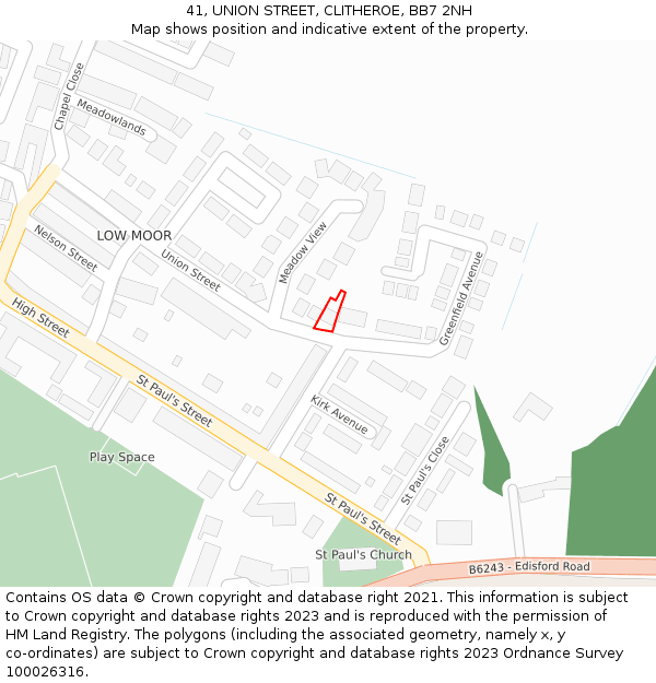 41, UNION STREET, CLITHEROE, BB7 2NH: Location map and indicative extent of plot