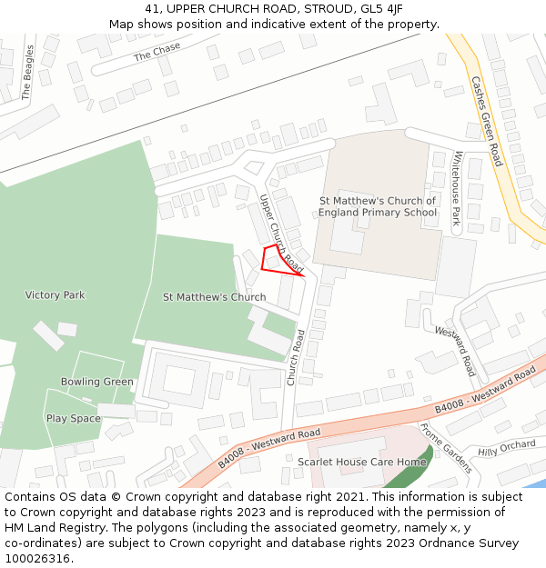 41, UPPER CHURCH ROAD, STROUD, GL5 4JF: Location map and indicative extent of plot