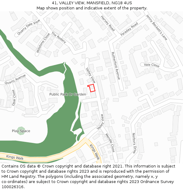 41, VALLEY VIEW, MANSFIELD, NG18 4US: Location map and indicative extent of plot