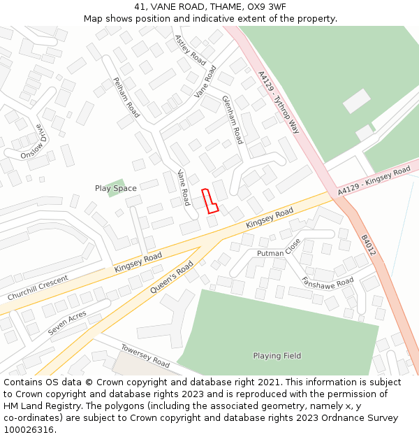 41, VANE ROAD, THAME, OX9 3WF: Location map and indicative extent of plot