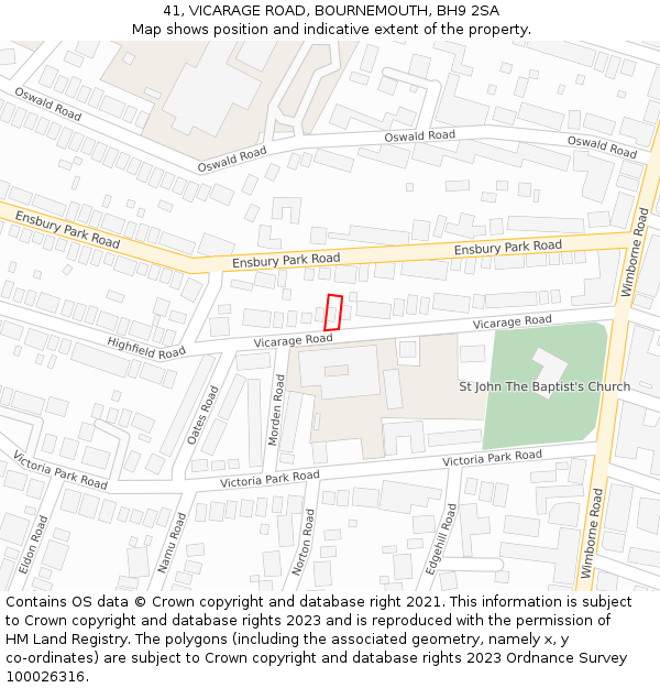 41, VICARAGE ROAD, BOURNEMOUTH, BH9 2SA: Location map and indicative extent of plot