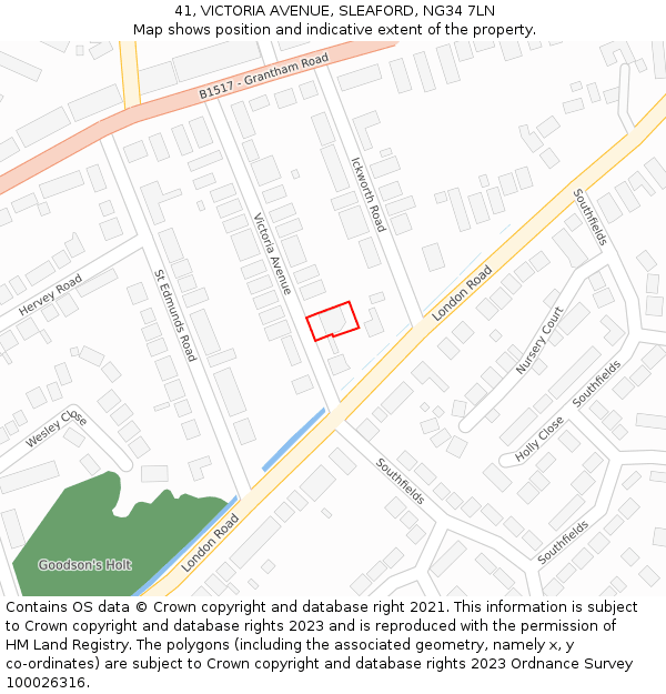 41, VICTORIA AVENUE, SLEAFORD, NG34 7LN: Location map and indicative extent of plot