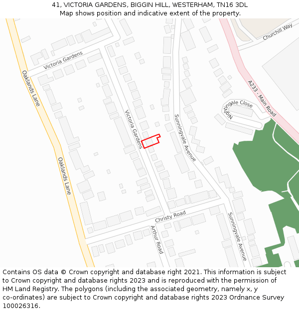 41, VICTORIA GARDENS, BIGGIN HILL, WESTERHAM, TN16 3DL: Location map and indicative extent of plot