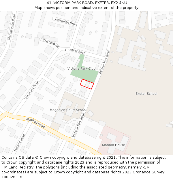 41, VICTORIA PARK ROAD, EXETER, EX2 4NU: Location map and indicative extent of plot